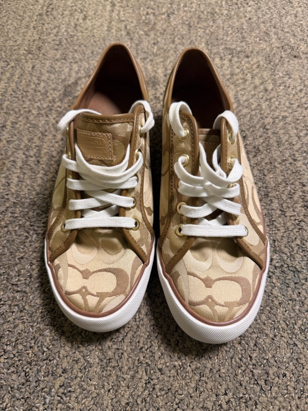 Coach Beige/Tan Signature Canvas Low-Top Sneakers